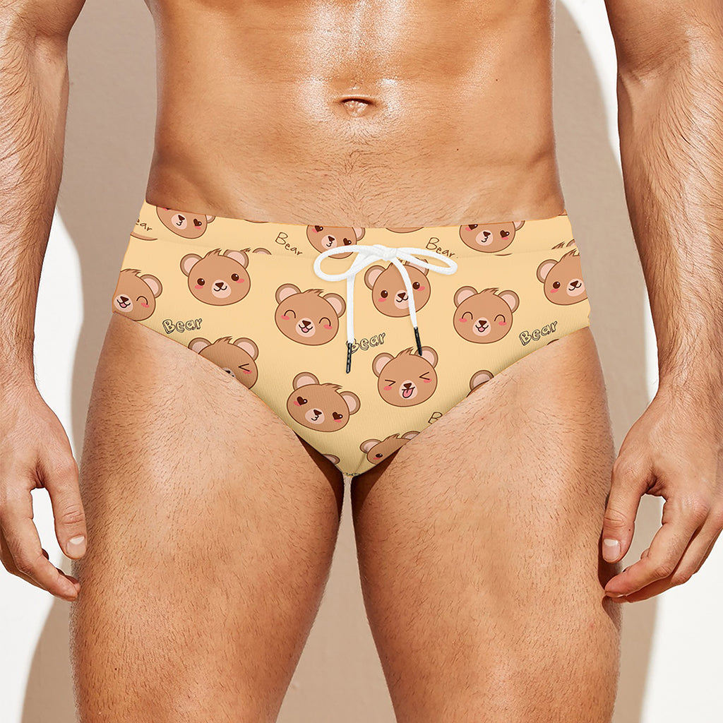 Cute Cartoon Baby Bear Pattern Print Men's Swim Briefs