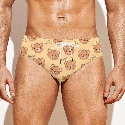 Cute Cartoon Baby Bear Pattern Print Men's Swim Briefs