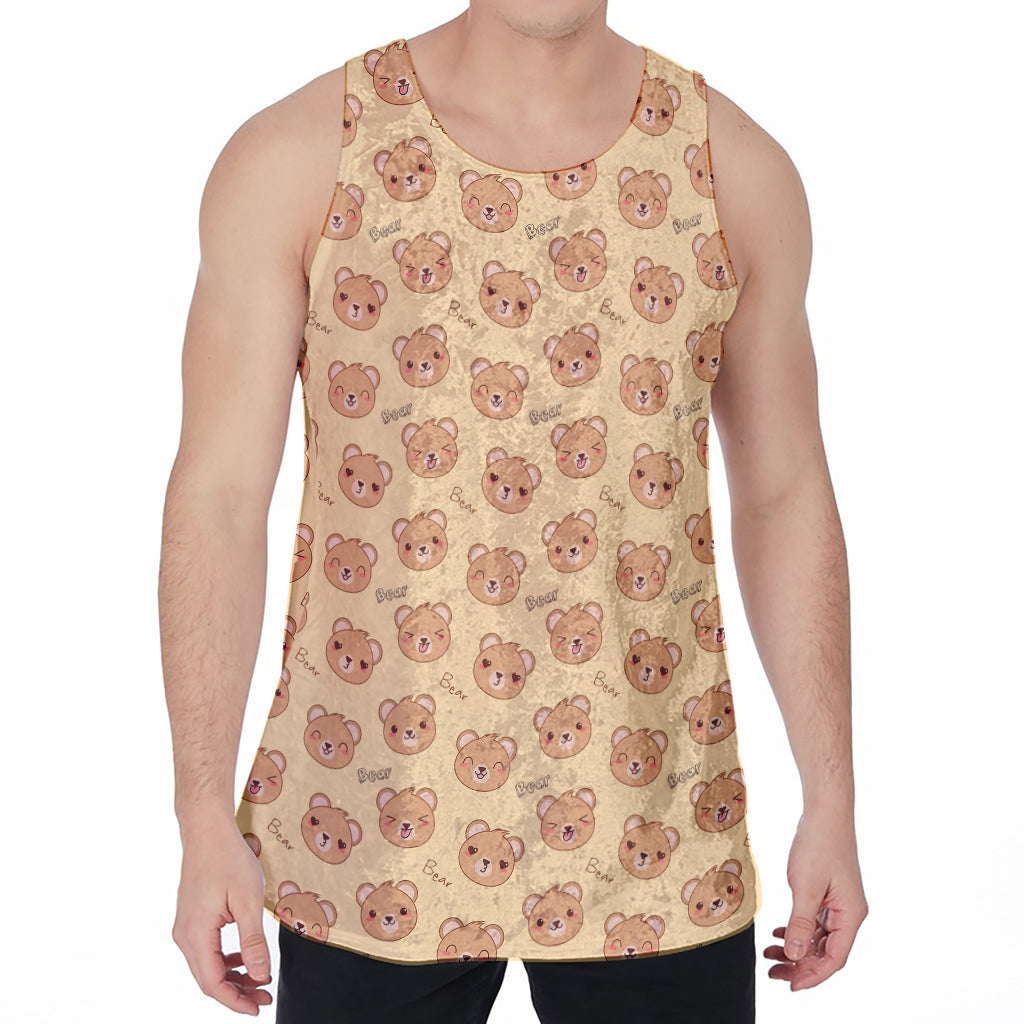 Cute Cartoon Baby Bear Pattern Print Men's Velvet Tank Top