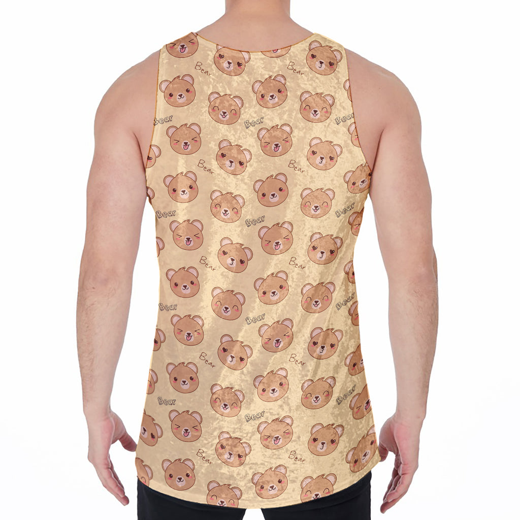 Cute Cartoon Baby Bear Pattern Print Men's Velvet Tank Top