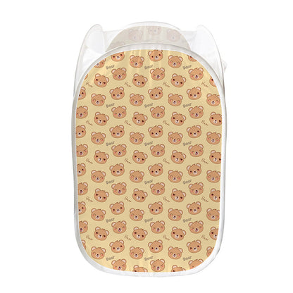 Cute Cartoon Baby Bear Pattern Print Mesh Laundry Hamper