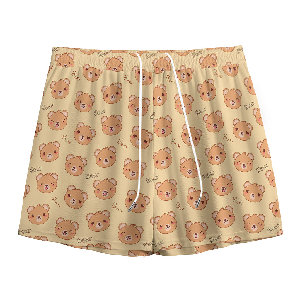 Cute Cartoon Baby Bear Pattern Print Mesh Shorts