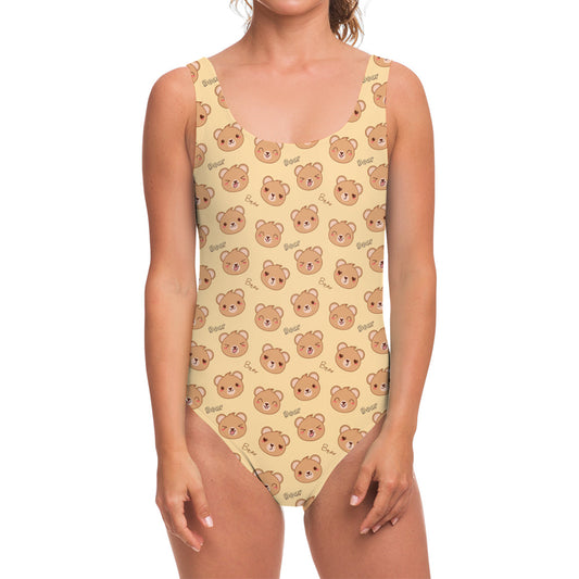 Cute Cartoon Baby Bear Pattern Print One Piece Swimsuit