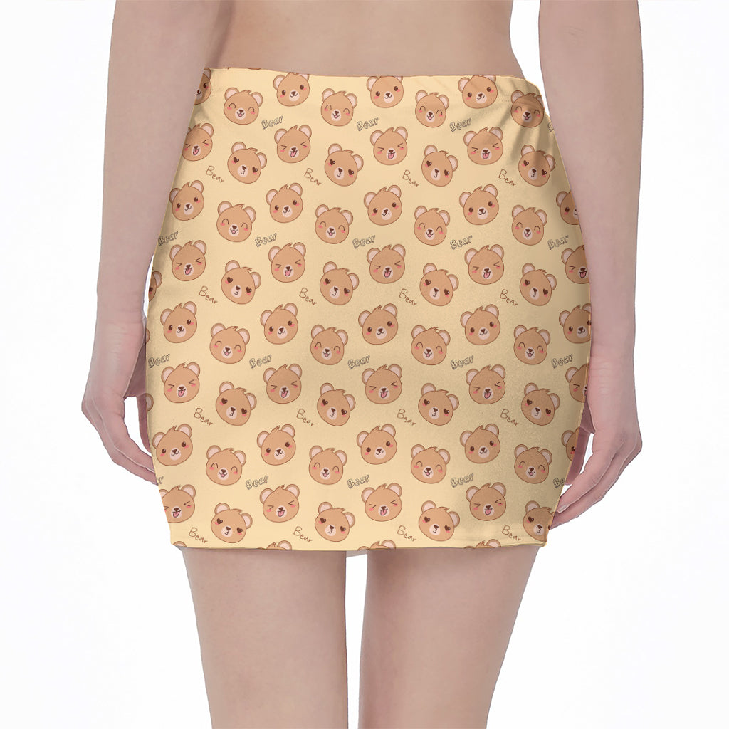 Cute Cartoon Baby Bear Pattern Print Pencil Mini Skirt