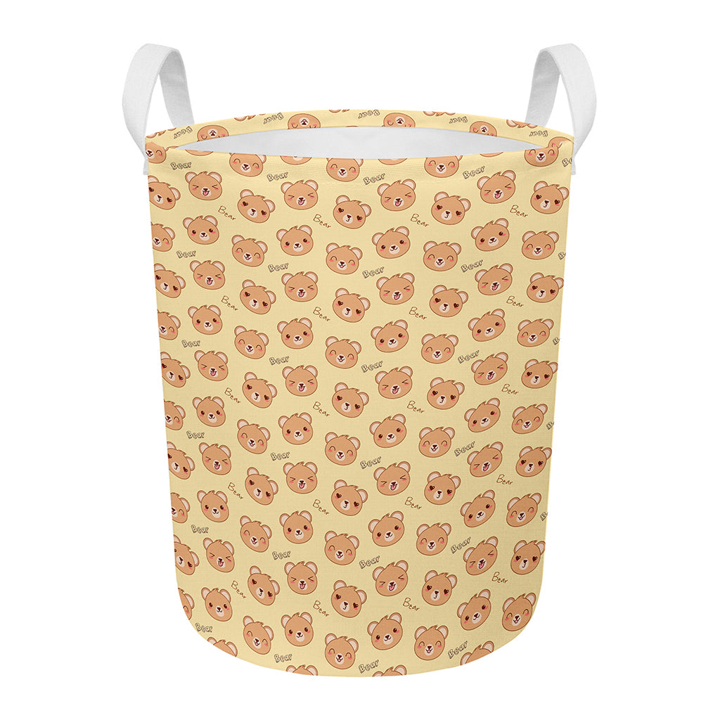Cute Cartoon Baby Bear Pattern Print Round Laundry Basket