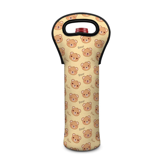 Cute Cartoon Baby Bear Pattern Print Single Neoprene Wine Tote