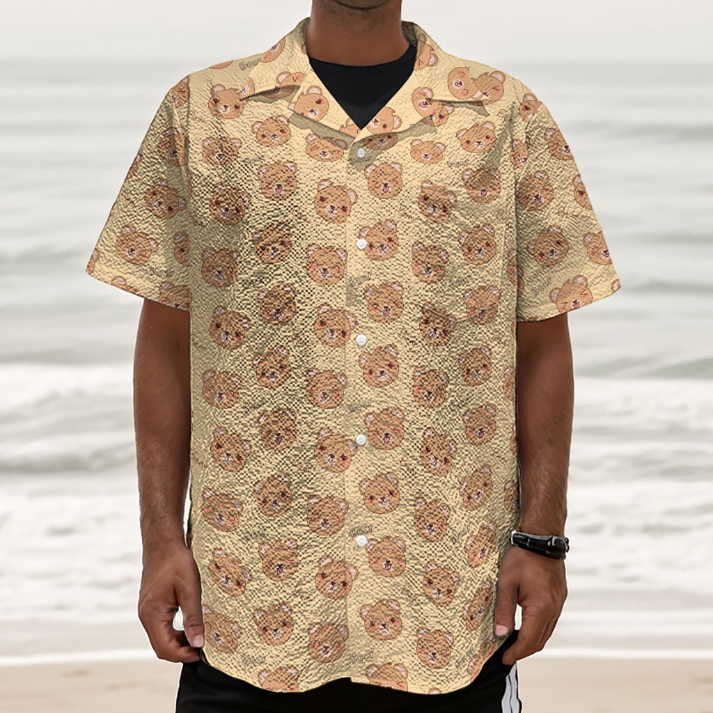 Cute Cartoon Baby Bear Pattern Print Textured Short Sleeve Shirt