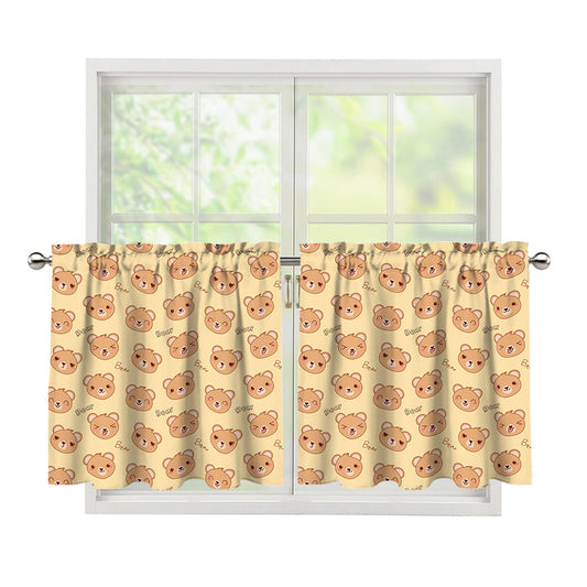 Cute Cartoon Baby Bear Pattern Print Tier Curtains