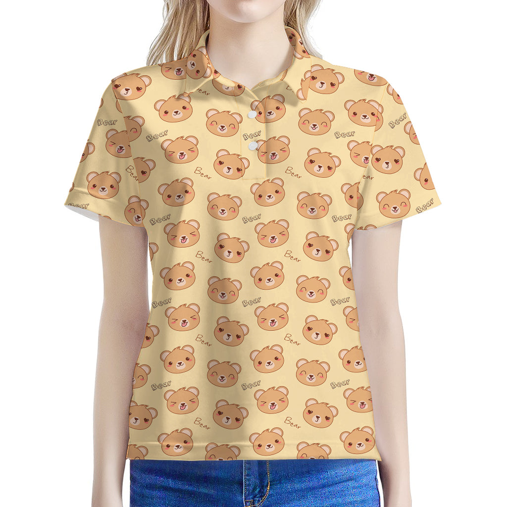 Cute Cartoon Baby Bear Pattern Print Women's Polo Shirt