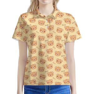 Cute Cartoon Baby Bear Pattern Print Women's Polo Shirt