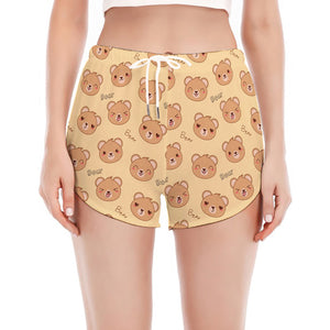 Cute Cartoon Baby Bear Pattern Print Women's Split Running Shorts