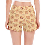 Cute Cartoon Baby Bear Pattern Print Women's Split Running Shorts