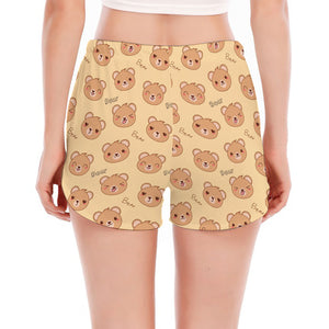 Cute Cartoon Baby Bear Pattern Print Women's Split Running Shorts