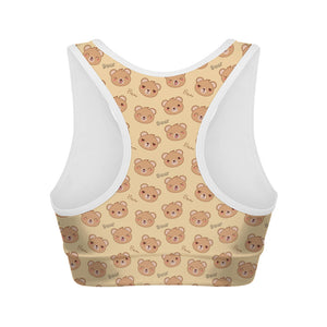 Cute Cartoon Baby Bear Pattern Print Women's Sports Bra