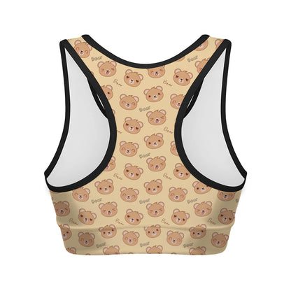 Cute Cartoon Baby Bear Pattern Print Women's Sports Bra
