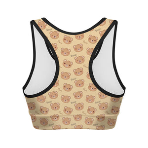 Cute Cartoon Baby Bear Pattern Print Women's Sports Bra