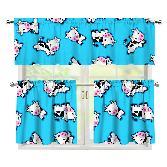 Cute Cartoon Baby Cow Pattern Print 3 Piece Kitchen Curtains