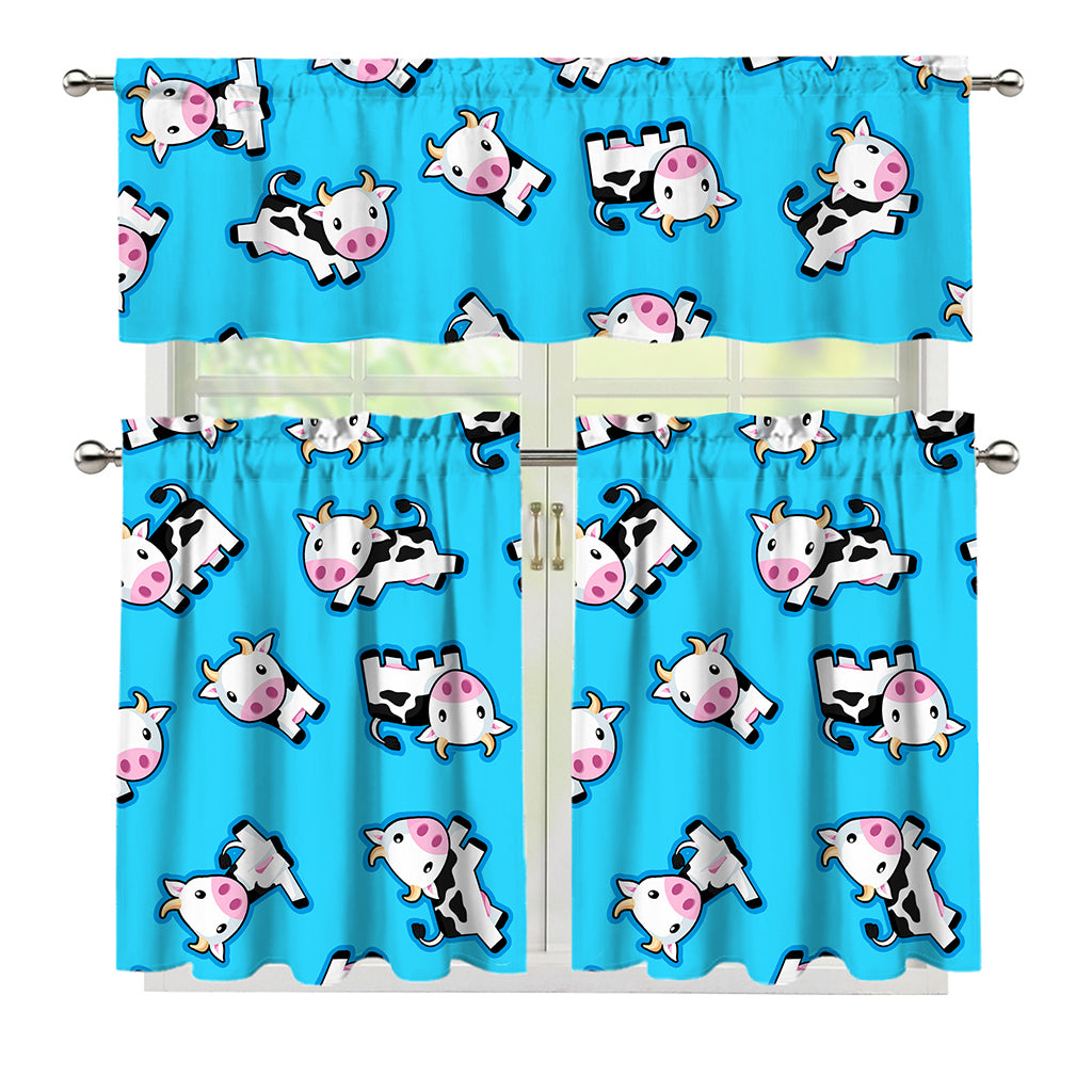 Cute Cartoon Baby Cow Pattern Print 3 Piece Kitchen Curtains