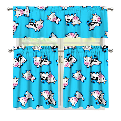 Cute Cartoon Baby Cow Pattern Print 3 Piece Kitchen Curtains