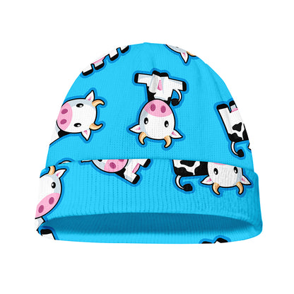Cute Cartoon Baby Cow Pattern Print Beanie