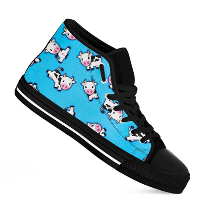 Cute Cartoon Baby Cow Pattern Print Black High Top Sneakers