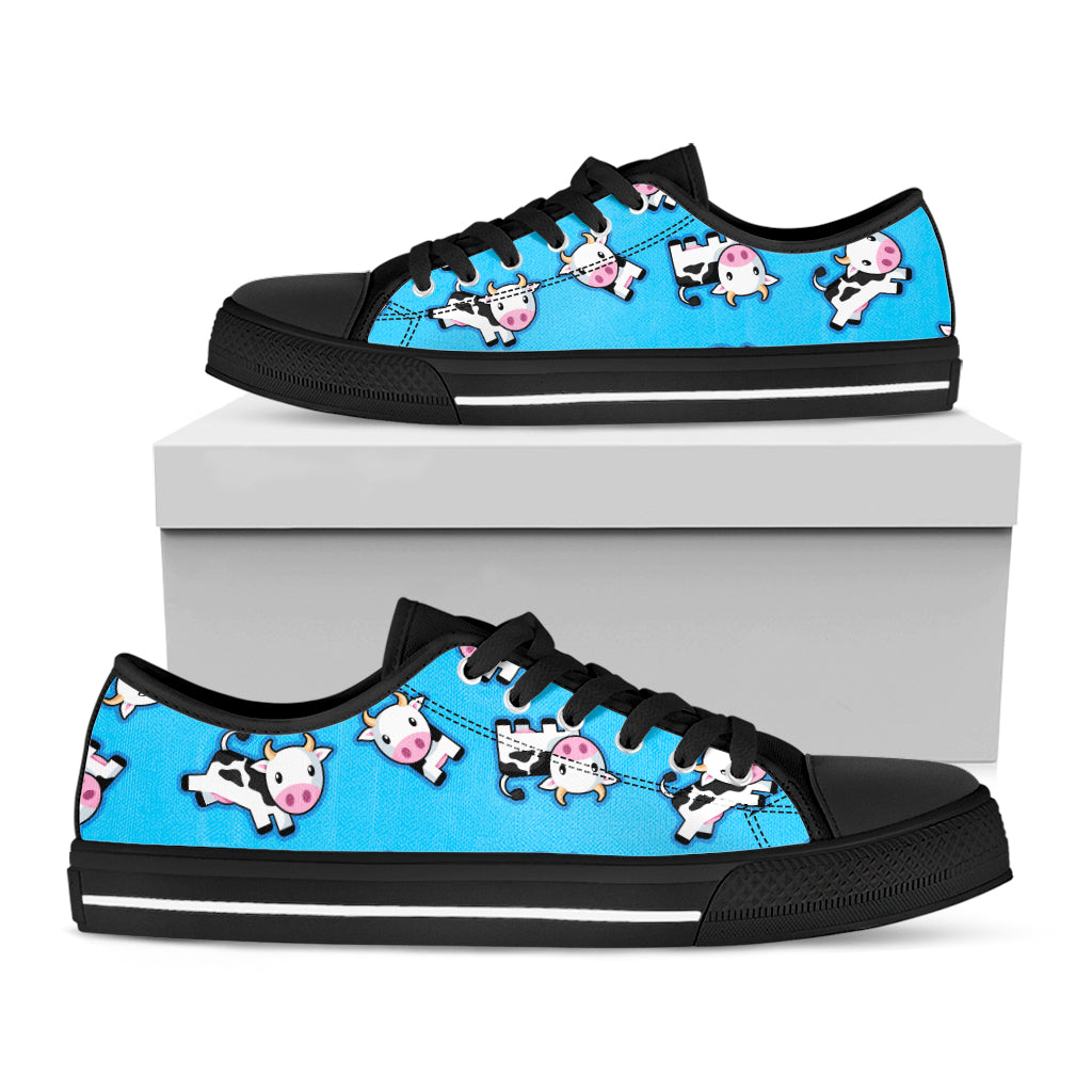 Cute Cartoon Baby Cow Pattern Print Black Low Top Sneakers