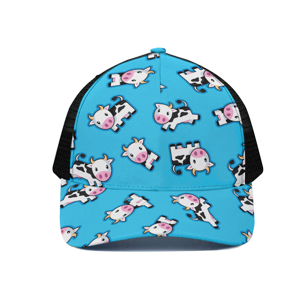 Cute Cartoon Baby Cow Pattern Print Black Mesh Trucker Cap