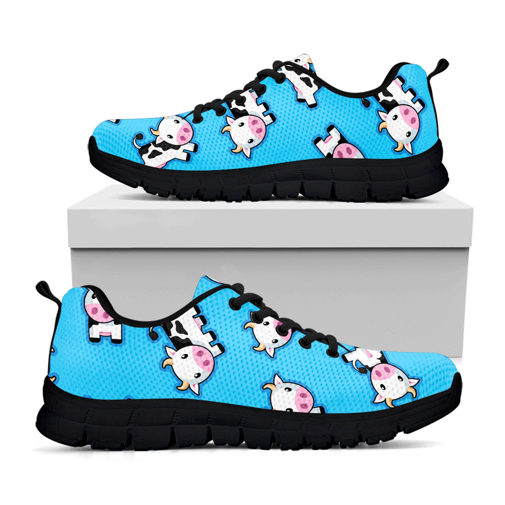 Cute Cartoon Baby Cow Pattern Print Black Running Shoes