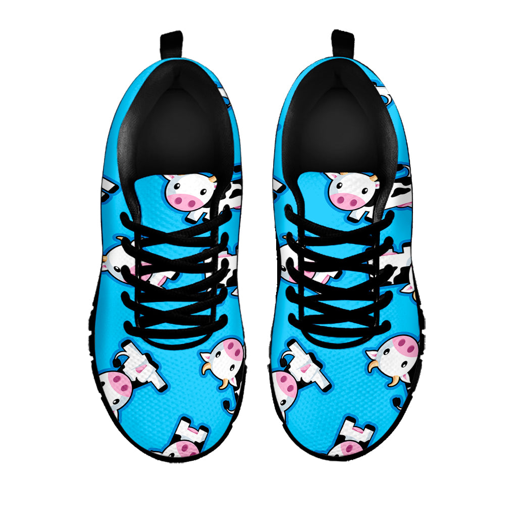 Cute Cartoon Baby Cow Pattern Print Black Running Shoes