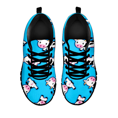 Cute Cartoon Baby Cow Pattern Print Black Running Shoes