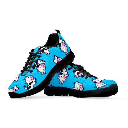 Cute Cartoon Baby Cow Pattern Print Black Running Shoes
