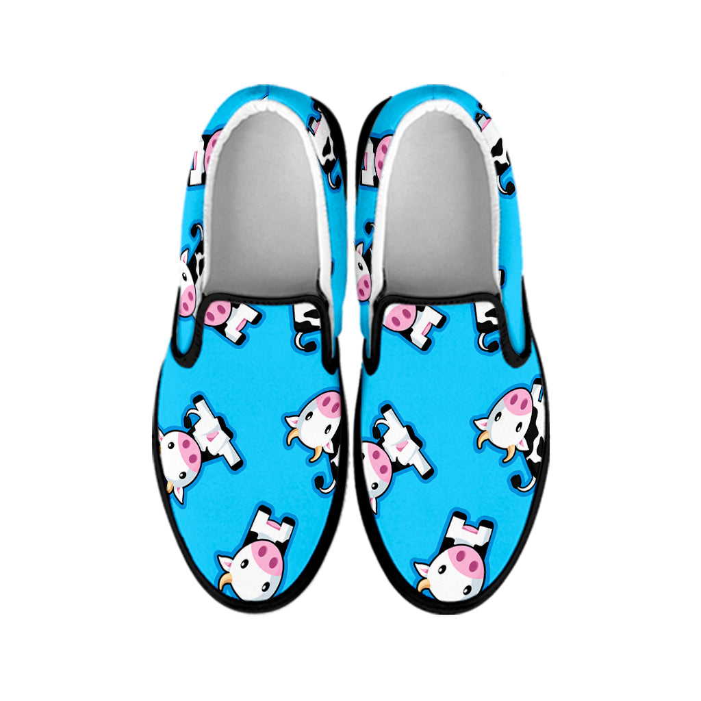 Cute Cartoon Baby Cow Pattern Print Black Slip On Sneakers