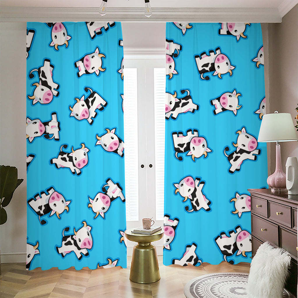 Cute Cartoon Baby Cow Pattern Print Blackout Pencil Pleat Curtains