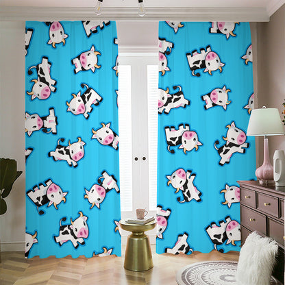 Cute Cartoon Baby Cow Pattern Print Blackout Pencil Pleat Curtains