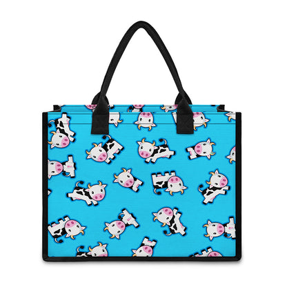 Cute Cartoon Baby Cow Pattern Print Canvas Tote Bag