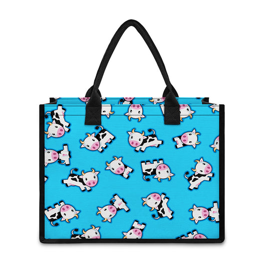 Cute Cartoon Baby Cow Pattern Print Canvas Tote Bag
