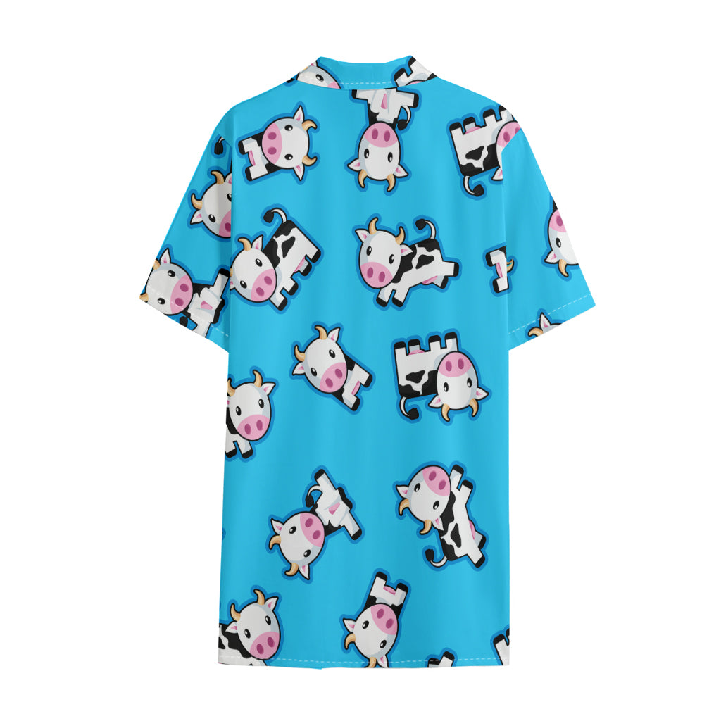 Cute Cartoon Baby Cow Pattern Print Cotton Hawaiian Shirt