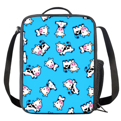 Cute Cartoon Baby Cow Pattern Print Crossbody Lunch Bag
