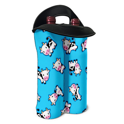 Cute Cartoon Baby Cow Pattern Print Double Neoprene Wine Tote