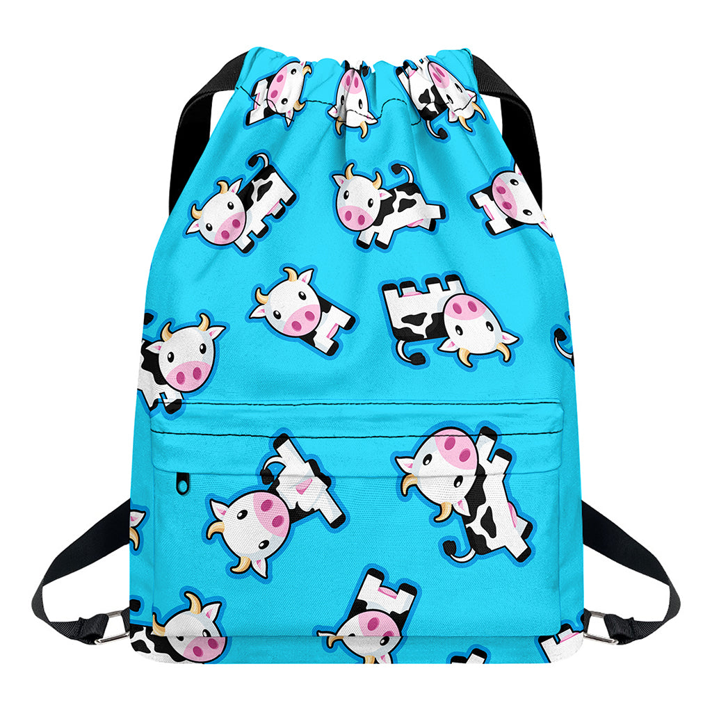 Cute Cartoon Baby Cow Pattern Print Drawstring Backpack