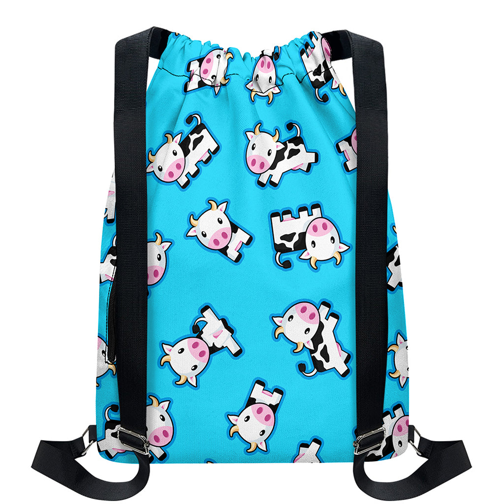 Cute Cartoon Baby Cow Pattern Print Drawstring Backpack