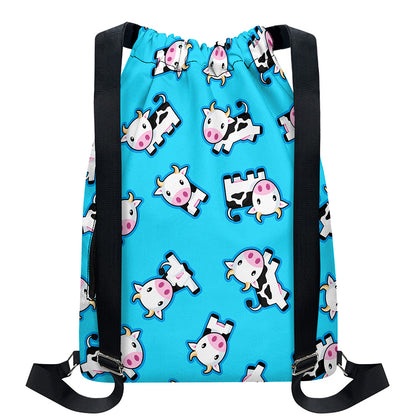 Cute Cartoon Baby Cow Pattern Print Drawstring Backpack