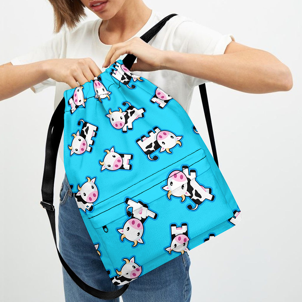 Cute Cartoon Baby Cow Pattern Print Drawstring Backpack