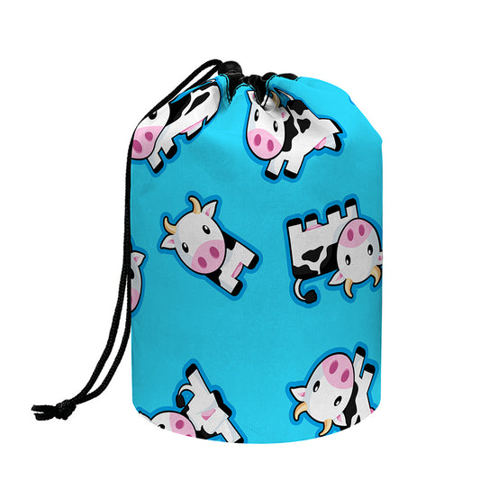 Cute Cartoon Baby Cow Pattern Print Drawstring Makeup Bag