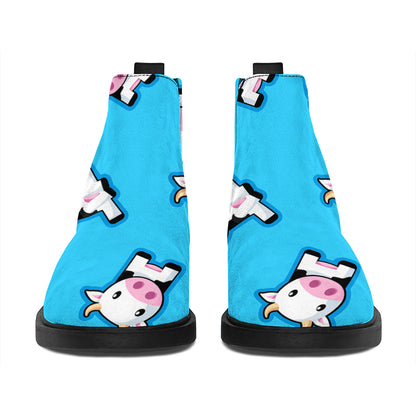 Cute Cartoon Baby Cow Pattern Print Flat Ankle Boots