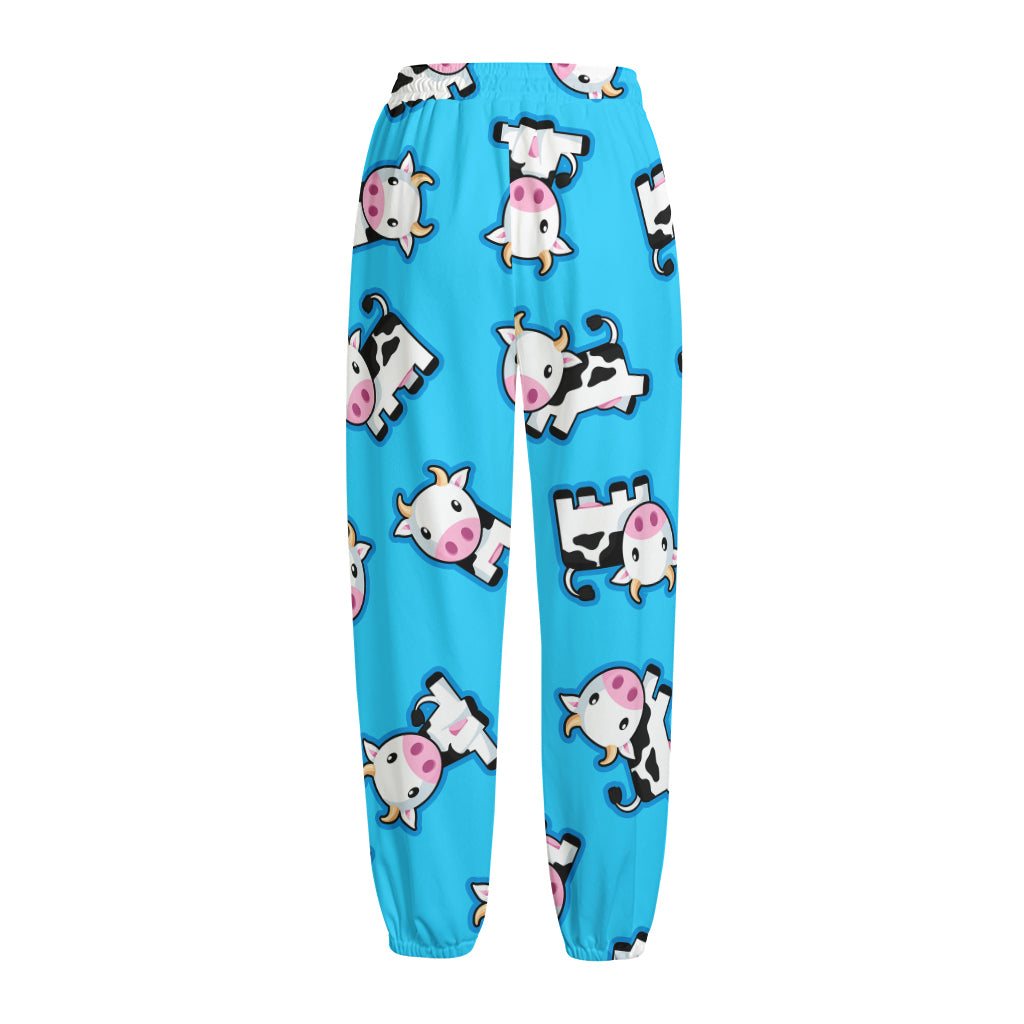 Cute Cartoon Baby Cow Pattern Print Fleece Lined Knit Pants