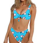 Cute Cartoon Baby Cow Pattern Print Front Bow Tie Bikini