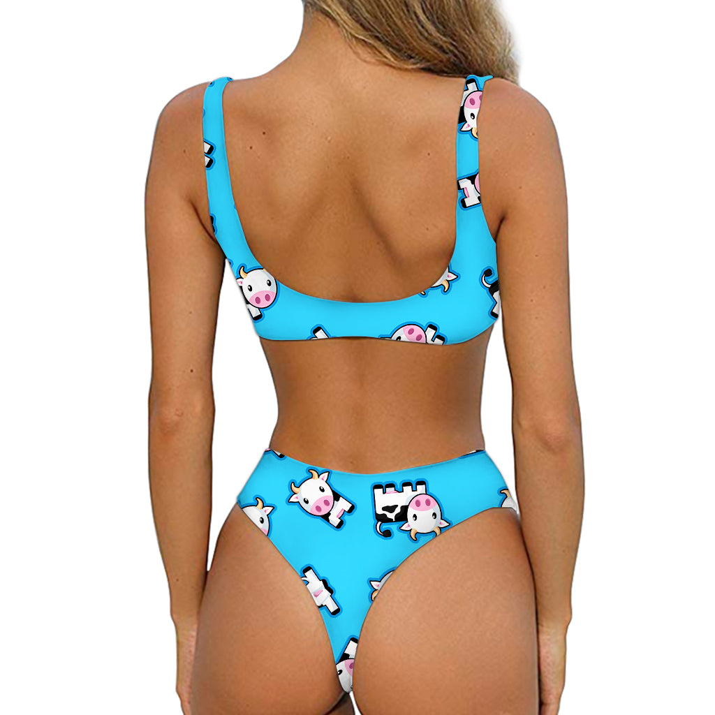 Cute Cartoon Baby Cow Pattern Print Front Bow Tie Bikini