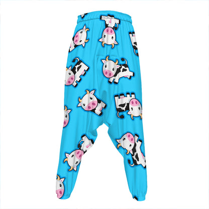 Cute Cartoon Baby Cow Pattern Print Hammer Pants