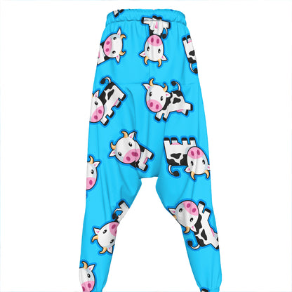 Cute Cartoon Baby Cow Pattern Print Hammer Pants